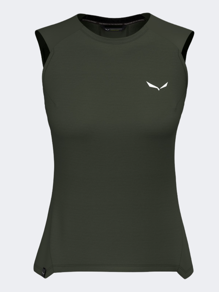Salewa Puez Alpine Merino Hybrid Women Hiking Tank Green Dark