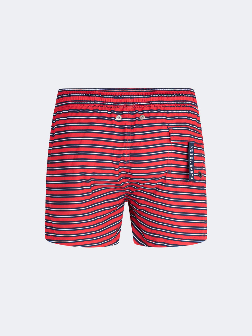 Pier St Barth Catamaran Men Beach Swim Short Navy/Red