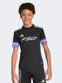 Adidas F50 Short Sleeve Jersey Kids-Boys Football T-Shirt Black/Purple Rush