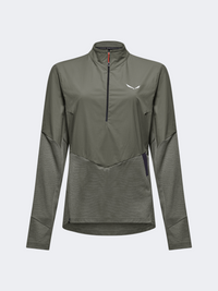 Salewa Pedroc Dry Wind Half Zip Women Hiking Sweatshirt Faded Green