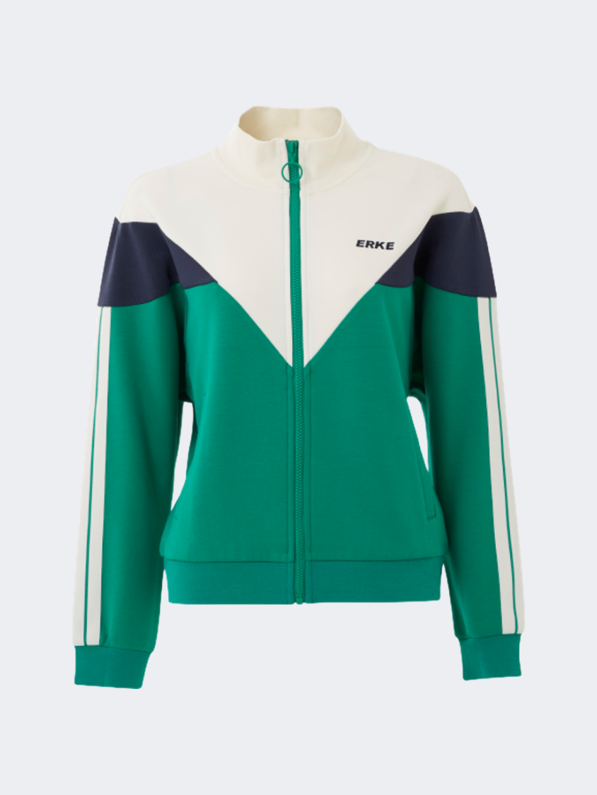 Erke Full Zip Women Lifestyle Sweatshirt Dark Green/Beige