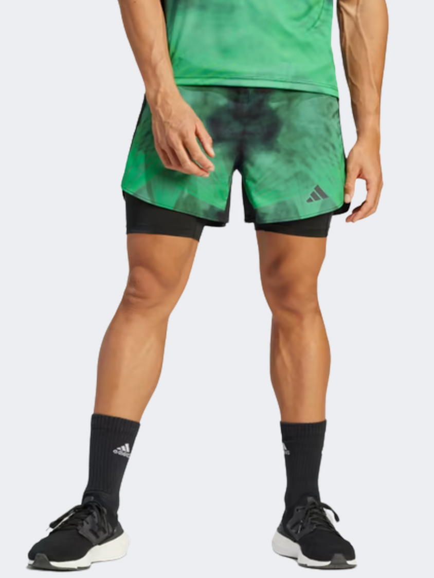 Adidas Berlin 2In1 Men Running Short Black Vivid Green MikeSport Lebanon