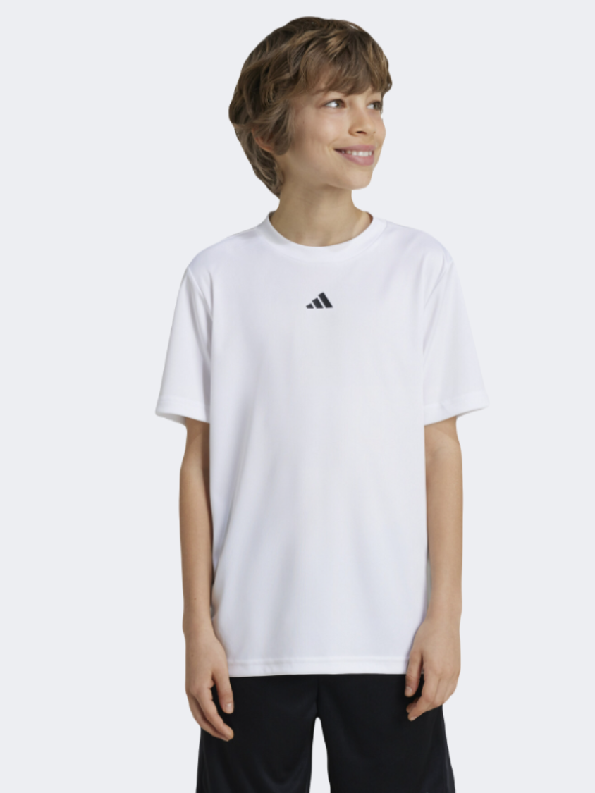 Adidas Essentials Logo Boys Sportswear T Shirt White Black