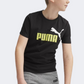 Puma Essential Plus 2 Col Logo Boys Lifestyle T-Shirt Black/Lime Sheen