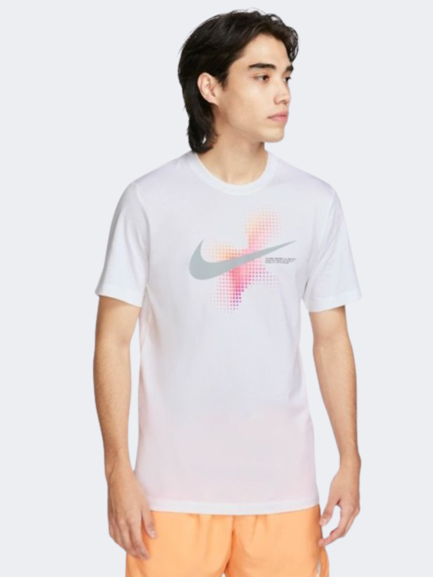 white nike shirt with pink swoosh
