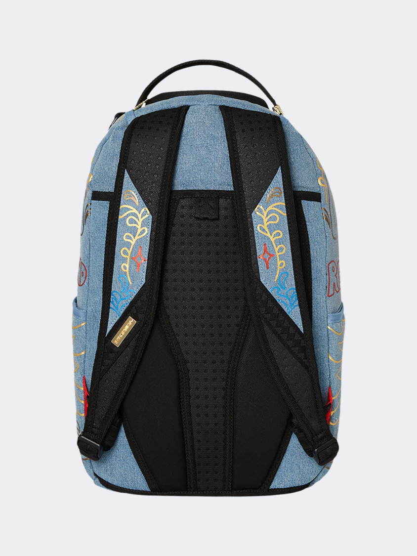 Spray Ground Metallic Printed Denim Shark Unisex  Lifestyle Backpack Light Blue