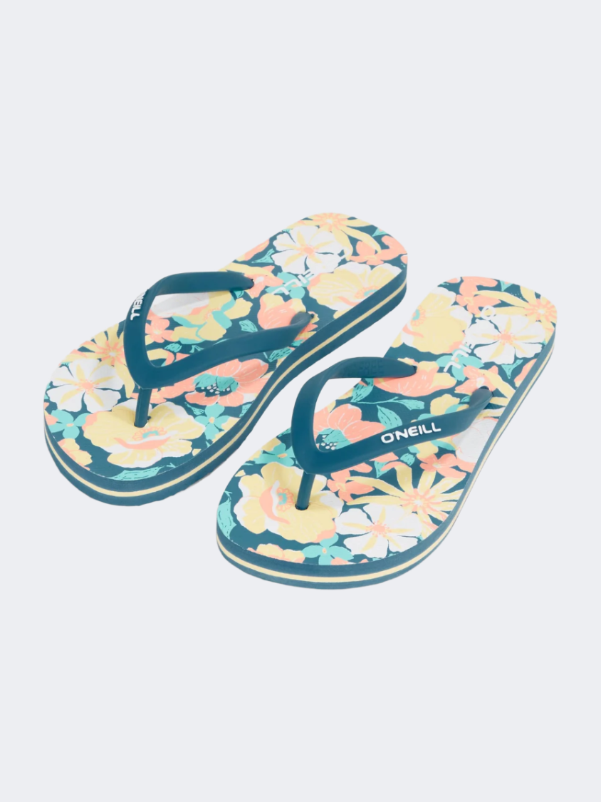 Oneill Profile Graphic Girls Beach Slippers Blue Santa Monica