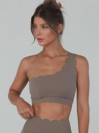 Wiskii Dynamic One Shoulder Sports Medium Support Women Sportswear Bra Almond Butter