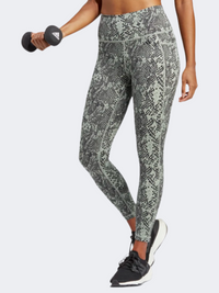 Adidas Optime Stash Pocket Animal Print 7/8 Women Training Tight Silver Green