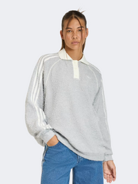 Adidas Boucle Oversized Women Original Polo Long Sleeve Grey Two