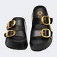 Ateneo Leather Women Beach Slippers Black Snake