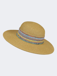 Stamion Floppy Medium Multicolored Band Women Beach Hat Light Brown