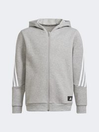 Adidas Future Icons 3 Stripes Full Zip Gs-Boys Training Hoody Grey Heather/White