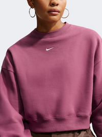 Nike Studio Fleece Oversized Cropped Crew Women Lifestyle Sweatshirt Pink Smoke/Sail