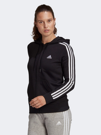 Adidas Essentials 3 Stripes Full Zip Women Lifestyle Hoody Black/White