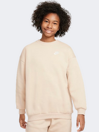 Nike Sportswear Club Fleece Oversized Girls Lifestyle Sweatshirt Sanddrift/White