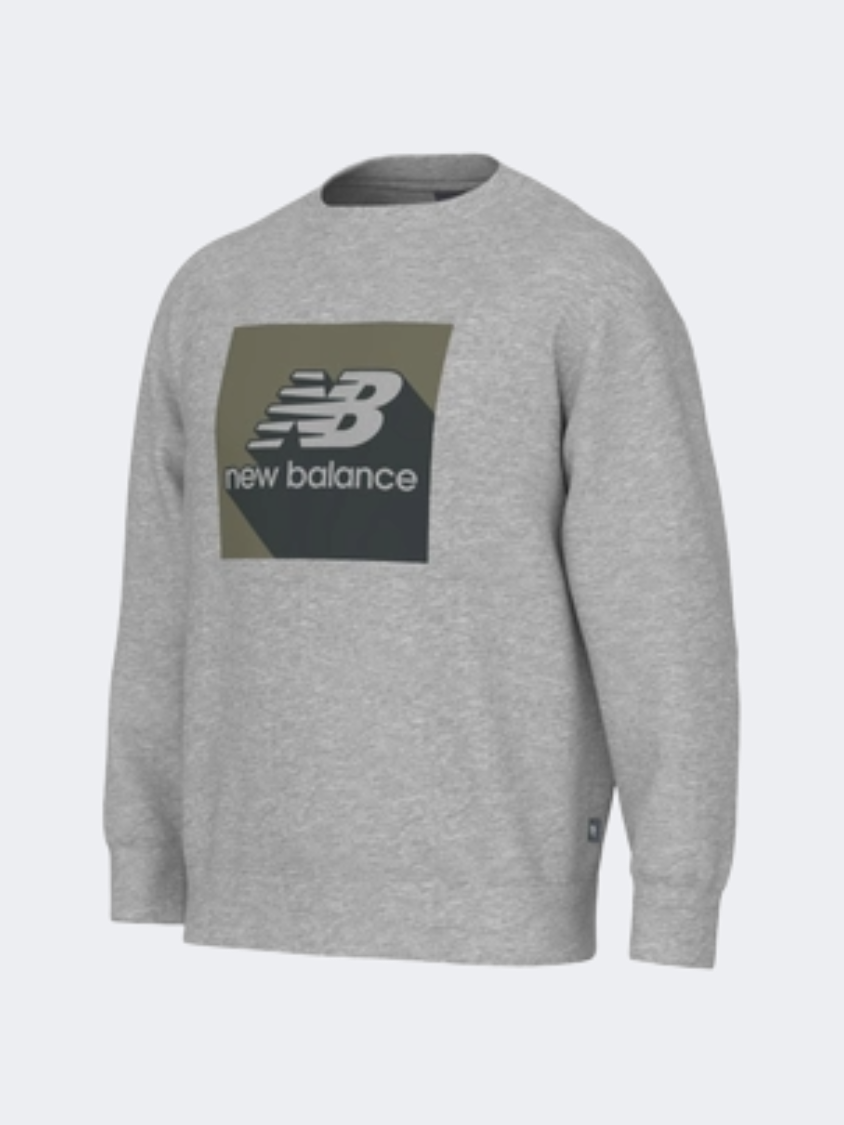New Balance Boxed Stack Crew Men Lifestyle Sweatshirt Athletic Grey