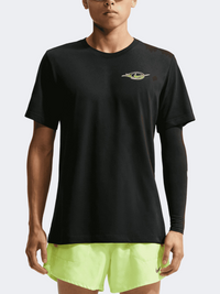Nike Df Stride Printed Men Running T-Shirt Black/Mean Green