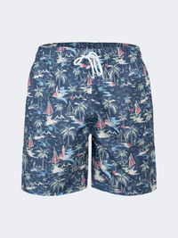 Oil & Gaz Comfortable Men Beach Ship Sail Print Swim Short Navy