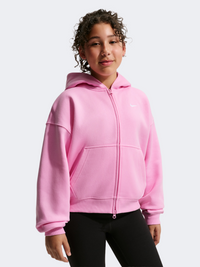 Nike Sportswear Studio Fleece Oversized Full Zip Girls Lifestyle Hoody Pink Rise/White