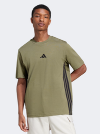 Adidas Essentials 3 Stripes Men Sportswear T-Shirt Olive Strata/Black