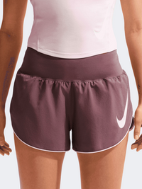 Nike Tempo Flow Swoosh 3 Inch Mid Rise Women Running Short Tatoo/Silver/Pink