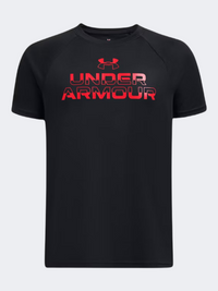Under Armour Tech Split Wordmark Boys Training T-Shirt Black/Red