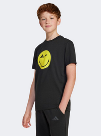 Adidas X Smileyworld Graphics Kids Boys Sportswear T-Shirt Black/Yellow/Carbon