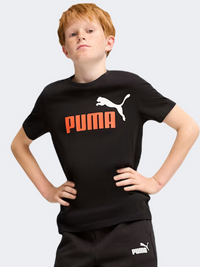 Puma Essential Plus 2 Logo Boys Lifestyle T-Shirt Redmazing/White