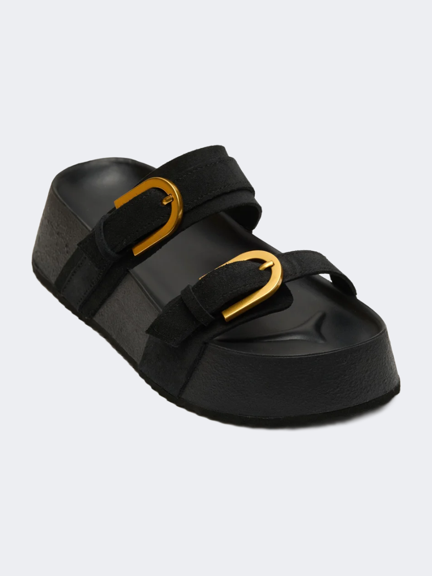 Ateneo Leather Women Beach Slippers Black
