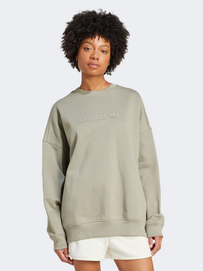 Adidas Essentials Linear Oversized Crew Women Original Sweatshirt Silver Pebble