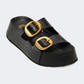 Ateneo Leather Women Beach Slippers Black Snake