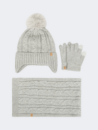 Oil And Gaz Stylish Kids-Girls Lifestyle Set Of Gloves+Hat+Scarf Grey