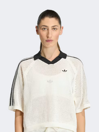 Adidas Women Knitted Crochet Polo Short Sleeve Off White