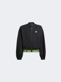 Adidas Dance Crop Full Zip Kids-Girls Sportswear Jacket Black/Carbon/Lemon