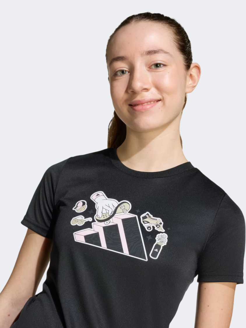 Adidas Climacool Animal Graphic Kids-Girls Sportswear T-Shirt Black