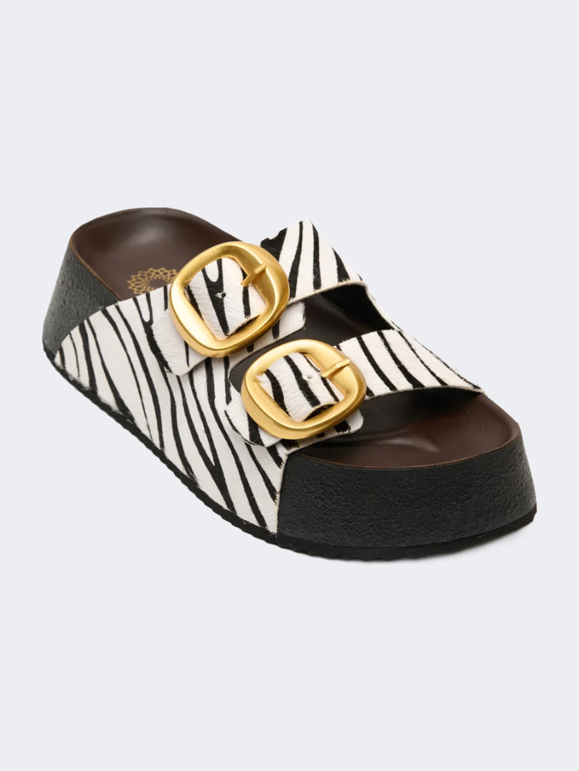 Ateneo Leather Women Beach Slippers Zebra
