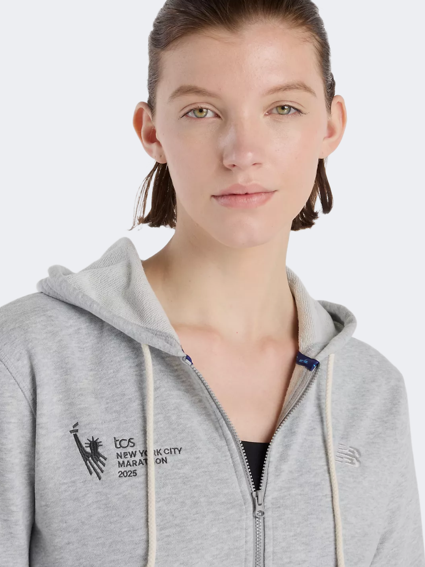 New Balance Nyc Marathon Coastal Fleece Full Zip Women Lifestyle Hoody Athletic Grey