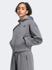 Adidas Z.N.E. Cropped Full Zip Women Sportswear Hoody Grey Five