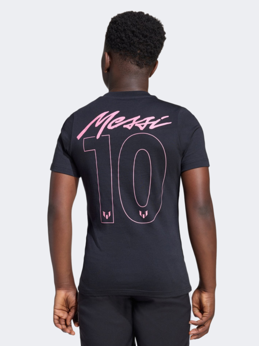 Adidas Messi Name & Number Graphic Kids-Unisex Football T-Shirt Black