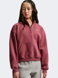 Nike Sportswear Studio Fleece 1/4 Zip Girls Lifestyle Long Sleeve Pink Smoke/White