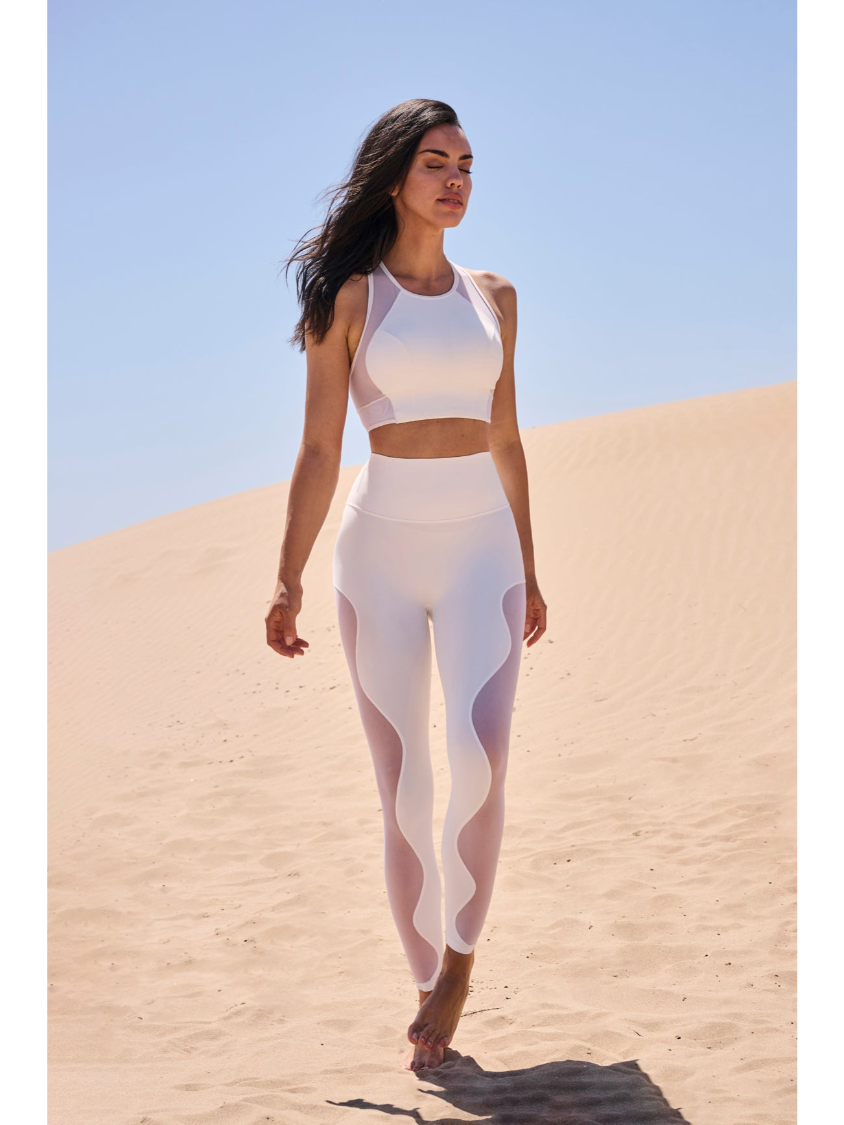 Wiskii High-Waisted Mesh Breeze Women Sportswear Tight Ivory