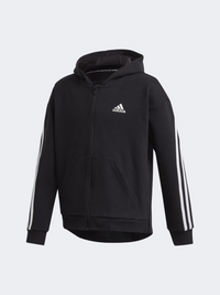 Adidas G 3S Fz Hd Gs-Girls Training Hoody Black/White