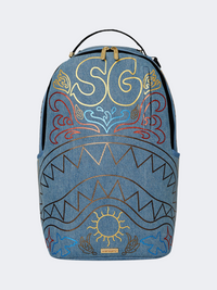 Spray Ground Metallic Printed Denim Shark Unisex  Lifestyle Backpack Light Blue