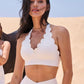 Wiskii V-Cut Scallop Halter Women Sportswear Bra Ivory