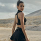 Wiskii V-Waist Laser Cut Tennis Women Sportswear Skirt Black