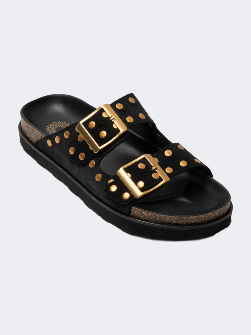 Ateneo Leather Women Beach Slippers Black