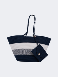 Oil And Gaz Functional Women Ribbed Beach Bag  Navy/White