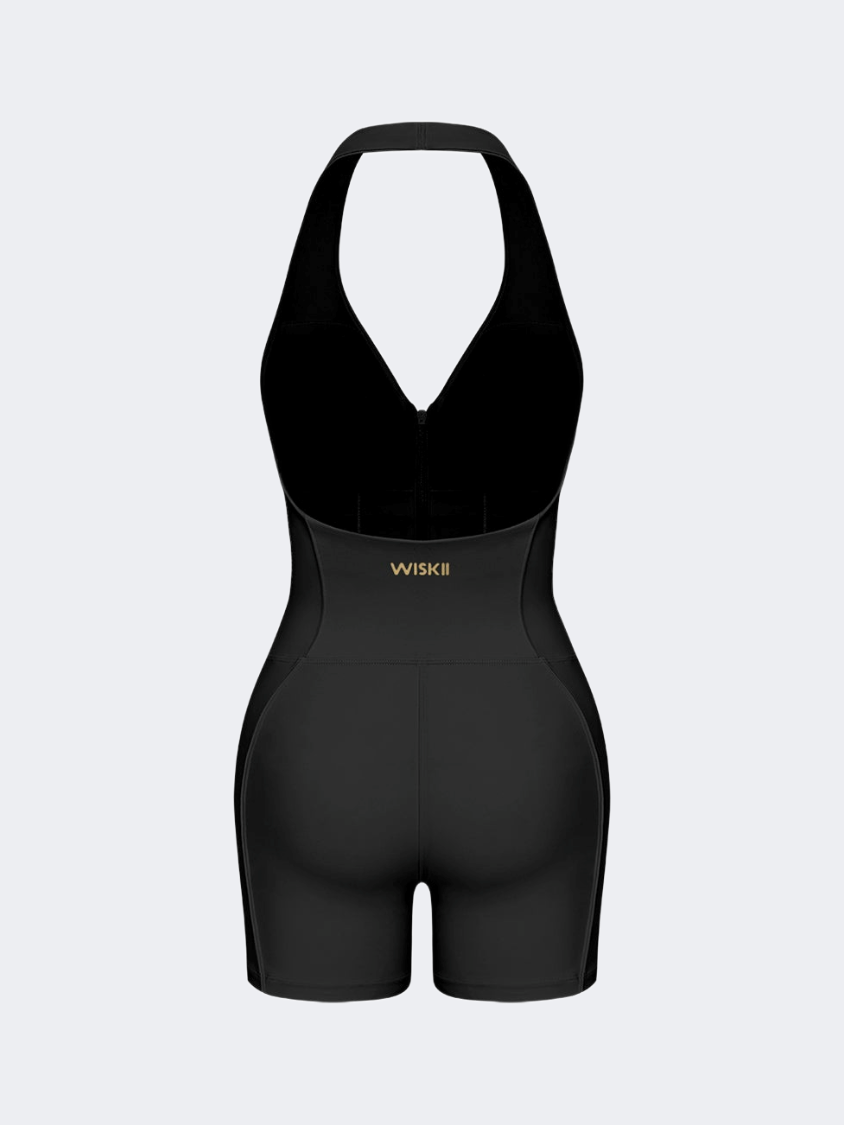 Wiskii Riviera Hourglass Zip Front Romper Women Sportswear Body Suit Black