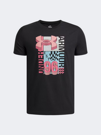 Under Armour Logo Wordmark Collage Boys Lifestyle T-Shirt Black/Blue Haze